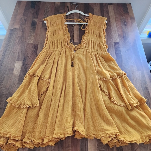 Free People Antoniette Boho Mini Dress in Marigold Glow Size Large - Picture 9 of 12